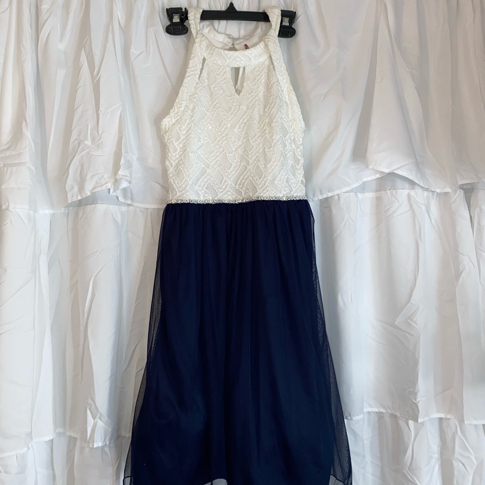 blue and white dress formal